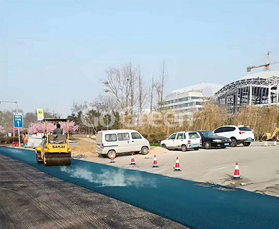 Strikingly Blue Asphalt in Qingdao City Street