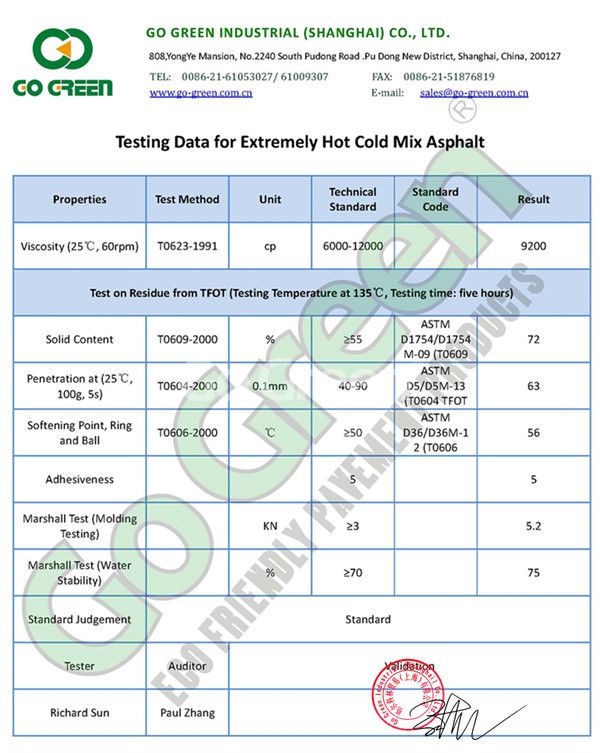 Extremely Hot Superior Cold Mix Asphalt